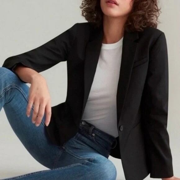 Everlane Italian GoWeave Black Blazer Jacket 100% Wool Single Button Size 4 - Picture 1 of 7